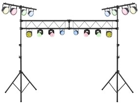 Suporte de luz de metal profissional com ajuste de altura 180-350 cm com hastes extensíveis e 32 pontos de montagem para bandas, salões de festas
