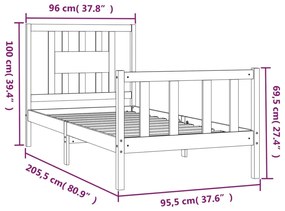 Estrutura de cama com cabeceira 90x200 cm pinho maciço preto