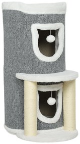Arranhador para Gatos com Cama 2 Cavernas Postes de Sisal Tapete de Arranhar e Bolas para Brincar 50x36x76 cm Cinzento