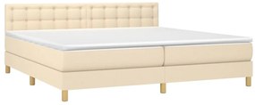 Cama box spring c/ colchão e LED 200x200 cm tecido cor creme