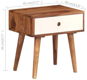 Mesa de cabeceira em madeira de sheesham maciça 45x30x45 cm