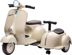 AIYAPLAY Mota Elétrica Infantil VESPA com 2 Assentos, Arranque Suave, Luz, Música, USB e Arrumação, Creme | Aosom Portugal