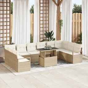 Conjunto de Sofá de Jardim vidaXL 11 Peças com Almofadas Vime Bege
