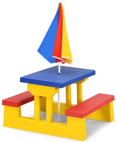 Conjunto de mesa e banco infantil para exterior com guarda-sol para crianças Mobiliário de piquenique para crianças 67 x 41 x 47 cm Multicolor