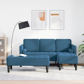 Sofá de Jardim vidaXL com Banco e Almofadas em Veludo Azul em L