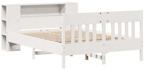 Cama com estante sem colchão 140x200 cm pinho maciço branco
