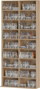 Organizador para CD e DVD com 18 compartimentos, capacidade máxima de 640 CD/360 DVD/430 Blu-ray, 78,5 x 24 x 175 cm, madeira natural