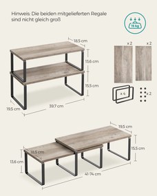 Conjunto de 4 prateleiras para especiarias com estrutura em metal 19,5 x 39,7 x 15,8 cm Preto-greige mesclado