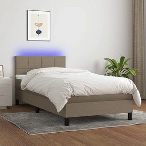 Cama box spring + colchão/LED 90x200cm tecido cinza-acastanhado