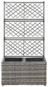 Floreira com treliça e 2 vasos 58x30x107 cm vime PE cinzento