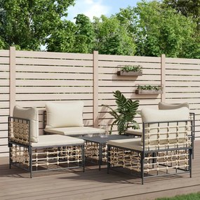 vidaXL 5 pcs conjunto lounge de jardim c/ almofadões vime PE antracite