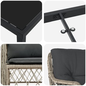 Conjunto de Jantar de Jardim 7 Peças com Almofadas Cinzento Claro Vime