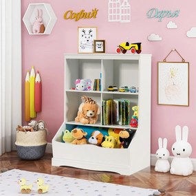 Estante de brinquedos com 3 níveis para crianças Estante organizadora de brinquedos com 4 compartimentos abertos 67 x 40 x 88,5 cm Branco