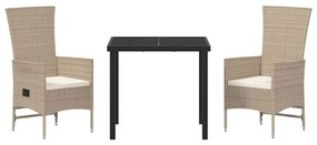 Cadeiras Externas com Almofadas 3 pcs Bege Branco Creme
