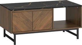 HOMCOM Mesa de Centro com Tampo Efeito Mármore e 2 Casas 100x50,8x45,7 cm Cor Nogueira | Aosom Portugal