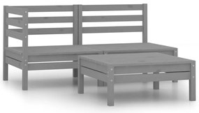 3 pcs conjunto lounge de jardim pinho maciço cinzento
