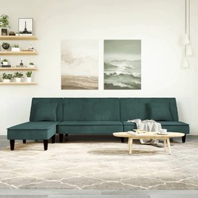 vidaXL Sofá-cama em forma de L 255x140x70 cm veludo verde-escuro