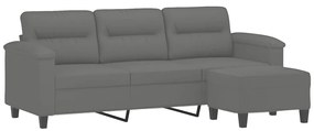 Sofá de 3 lugares c/ apoio de pés 180cm microfibra cinza-escuro