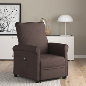 vidaXL Poltrona elevatória tecido castanho-escuro