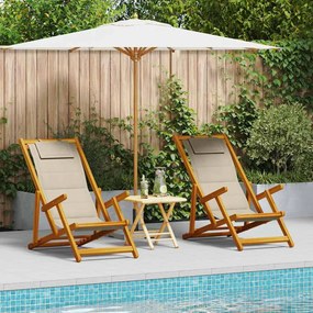 vidaXL Cadeiras de Praia 2 pcs - Madeira de Acácia Taupe com Textilene