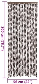 Cortina anti-insetos 56x200 cm chenille castanho e branco