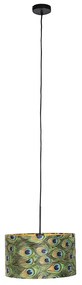 Candeeiro de suspensão com abajur de veludo pavão com ouro 35 cm - Combi Clássico / Antigo,Country / Rústico
