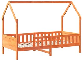 Cama infantil formato casa 90x190 cm pinho maciço castanho-mel