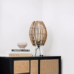 Candeeiro de mesa rústico tripé bambu com branco - Canna Capsule