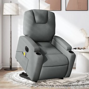 vidaXL Poltrona elétrica elevatória massagens tecido cinzento-escuro