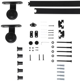 HOMCOM Ferragem para Porta de Correr Kit de Acessórios para Porta Corredeira com 2 Trilhos de Aço de Carbono 200x40x0,6cm Preto