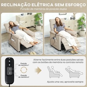 Poltrona Relax com Aquecimento Lombar e Massagem por Vibração Reclinável USB e Função de Memória  82x99x106 cm Bege