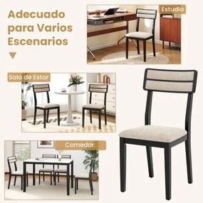 Conjunto de 2 cadeiras de jantar com assento almofadado (MESA NÃO INCLUÍDA), encosto alto almofadado, almofadas antiderrapantes preto