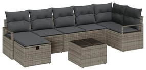 Conjunto de Sofá de Jardim de 8 Peças com Almofadas Cinza Rattan Polié