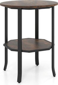 Mesa apoio, ou mesa de cabeçeira Redonda 50 x 50 x 61 cm de 2 Níveis com Estrutura Metálica Resistente Castanho
