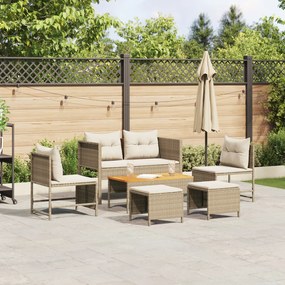 vidaXL Conjunto de Sofá para Exterior Bege e Creme Rattan e Tecido Médio
