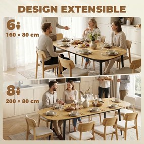 Mesa de Jantar Extensível, 160-200 x 80 x 76 cm, Para 6 a 8 Pessoas (CADEIRAS NÃO INCLUIDAS), Castanho