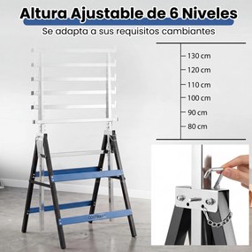 Conjunto de 2 Cavaletes de Trabalho, 69 x 56 x 80-130 cm, Altura Regulável, Preto+Azul
