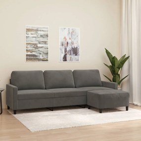 3153404 vidaXL Sofá de 3 lugares com apoio de pés 210 cm veludo cinza-escuro