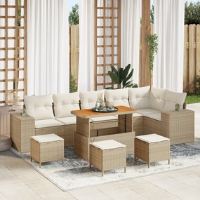 Conjunto de Sofás de Jardim de 10 Peças com Almofadas Bege Rattan Poli
