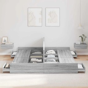 Estrado de cama com arrumação Sonoma cinzento 200 x 200 cm