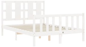 Estrutura de cama com cabeceira 140x190cm madeira maciça branco