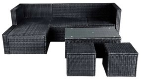4 pcs conjunto lounge de jardim c/ almofadões vime PE preto