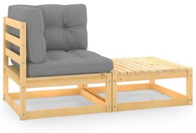 2 pcs conjunto lounge de jardim com almofadões pinho maciço