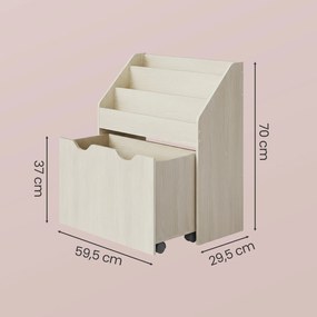 Estante infantil, estante para brinquedos com 3 níveis com rodas 29,5 x 62,5 x 70,2 cm bege aveia