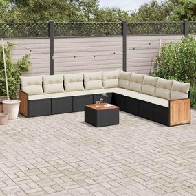 10 pcs conjunto sofás de jardim c/ almofadões vime PE preto