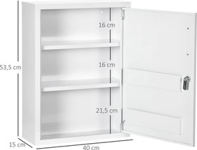 Armário de medicamentos com 2 prateleiras e 3 níveis 40 x 15 x 53,5 cm, porta com fechadura e 2 chaves, branco