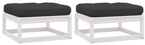 Apoio de pés p/ jardim c/ almofadões 2 pcs pinho maciço branco