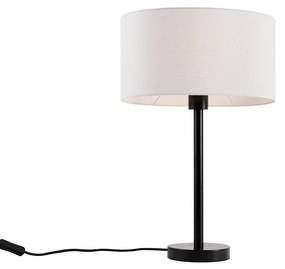 Candeeiro de mesa preto com abajur oval de linho branco 35cm - Simplo Moderno