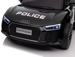 Carro elétrico para Crianças Audi R8 Policia 12V Rodas Espuma EVA, Assento couro ecológico Preto