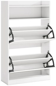 Sapateira 60 x 24 x 102 cm com 2 gavetas rebatíveis e espaço de arrumação aberto para corredor ou sala de estar Branco